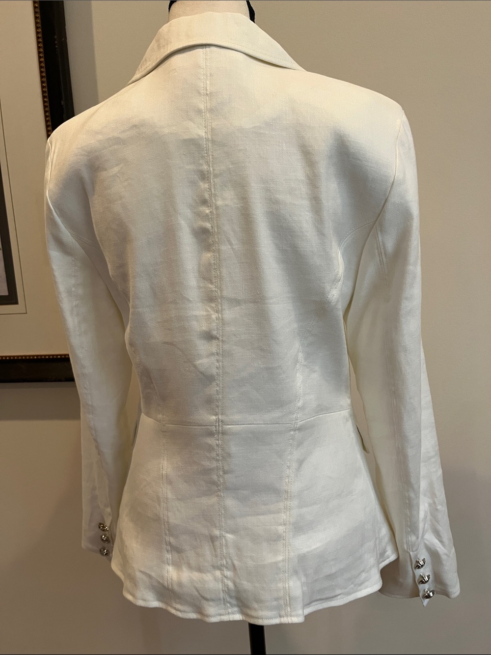 AS by DF Ivory Blazer Jacket Silver Button  Size Small Linen Tailored - Picture 4 of 14